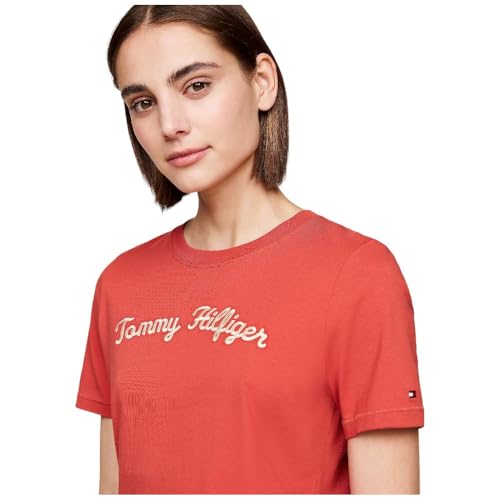 Tommy Hilfiger Damen T-Shirt Kurzarm Regular Rundhalsausschnitt, Rot (Terra Red), XXS – Ansicht 2