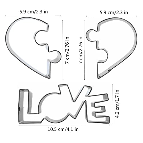 Love + Puzzle Heart Shaped Cookie Cutter Set Of 3 Pcs, Stainless Steel Valentine’s Day Fondant Cutters #TOP2