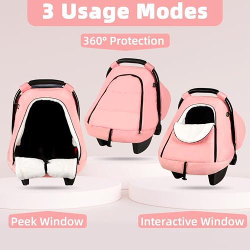 Image of SWESEN Winter Car Seat Covers for Babies, Cozy & Warm Cover, Infant Car Seat Canopy Water Resistant, Universal Cold Weather Shield, Pink