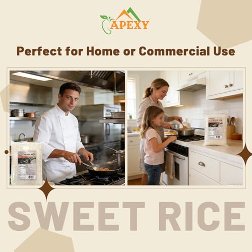 Apexy Long Grain Sweet Rice, 5 lb Bag – Premium Sticky Rice for Mochi, Desserts, Rice Cakes & Asian Cooking