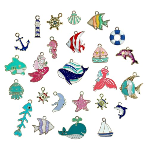 RYXZEN 25 Pièces Breloques d'animaux de Mer Charm Étoile de Mer Écaille Dauphin Pendentif DIY Perles Accessoires pour Boucle d'oreille Collier Bracelet Boucles D'oreilles Fournitures Artisanales