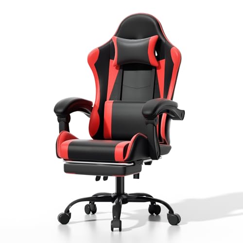 Image of Athena Collection Ergonomic Gaming Chair for Adults, Red | Height Adjustable Office Chair Computer Desk Chair with Footrest & Headrest Lumbar Support for Office & Home, 350lbs