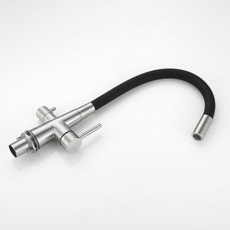 Grifo de filtro de agua de 3 vías, grifo mezclador de fregadero de acero inoxidable, grifo mezclador de cocina de 1 agujero, boquilla giratoria, 2 salidas de agua, grifo mezclador cepillado para
