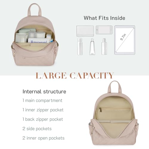 Image of ECOSUSI Mini Backpack for Women Leather Small Backpack Purse for Ladies | Stylish Shoulder Bag with Cute Pom and Tassel Decoration, Bookbag for Travel Daily Outings, Khaki