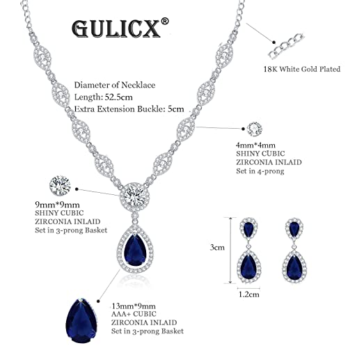 Gulicx Jewelry Set For Womens, Silver Plated Teardrop Rhinestone Wedding Bridesmaid Prom Jewelry Set Pendant Necklace Drop Dangle Earrings Set For Brides #TOP1