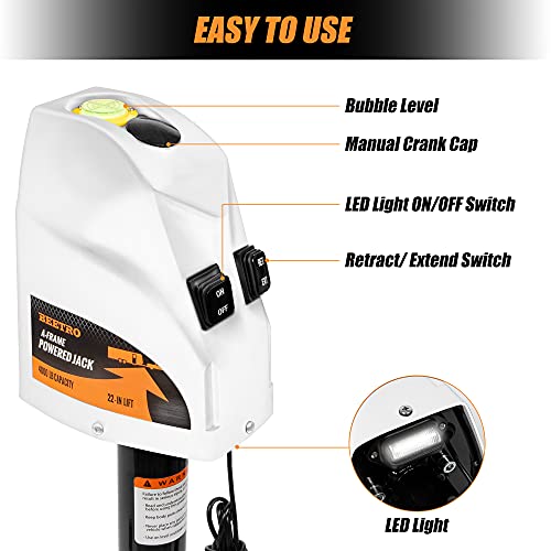 BEETRO 4000 lbs Power Tongue Jack, Heavy Duty Electric Trailer Jack for A-Frame Travel, Cargo, and Utility Trailers or 5th Wheel RVs, 22\" Lift, 12V DC, White - Thumbnail 4