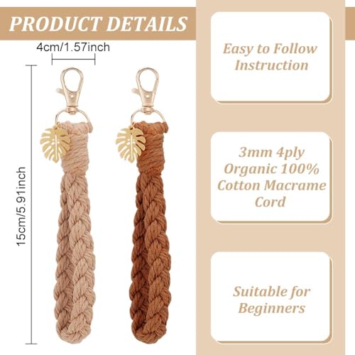 FREEBLOSS Conjunto de 6 chaveiros de macramê, kit de cordão de macramê, folha de palmeira, kit de in