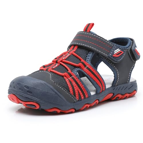 Image of Ahannie Toddler Sandals for Boys Girls Kids Closed Toe Outdoor Summer Shoes | Dual Hook-and-Loop, Adjustable Fit, Protective Wide Toe, Flexible Non-Slip Sole