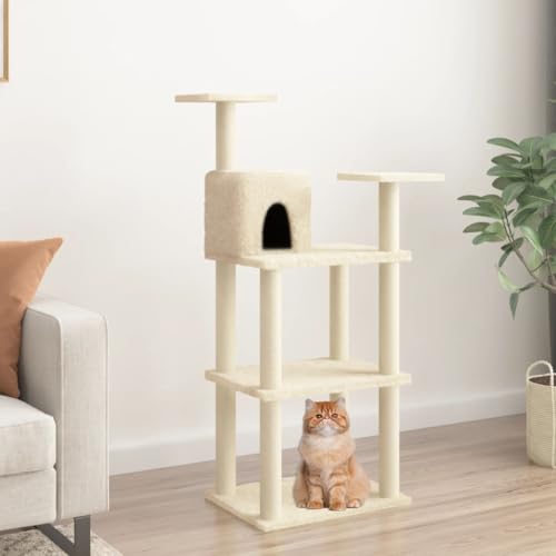 Árbol rascador para gatos Mangloder de 118,5 cm con postes de sisal y casa de madera 2