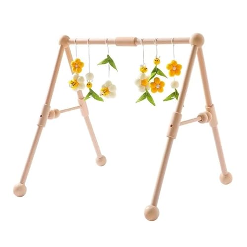 Treehoney Treehoney木製 ベビージム 6つのジム玩具 折りたたみ式 プレイジム フレーム アクティビティジム 吊るし棒 赤ちゃんの発育玩具 モンテッソーリ教育法 (丸型ジムラック+ミツバチのペンダントです)(C)