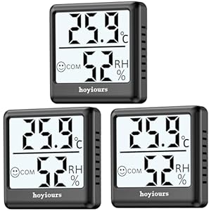 hoyiours Thermometer hygrometer voor binnen, digitale thermo-hygrometer met groot lcd-scherm, smiley-indicator, 3 seconden snelle refresh, mini-luchtvochtigheidsmonitor voor kantoor, school, broeikas,