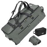STOVER 100L U-Zip Rolling Duffel Bag with Wheels, X-Large Durable Travel Duffle + Toiletry Bag, Lay-Flat Opening, Packable w/Shoulder Straps- Use as Luggage or Backpack, Men/Women (Green)