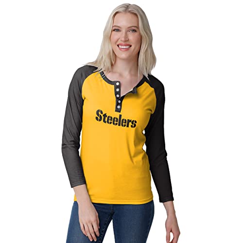 FOCO womens Nfl Team Logo Ladies Fashion Long Sleeve Henley Shirt, Big Wordmark, X-Large US