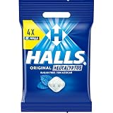Halls Original Caramelos Sabor a Mentol y Eucalipto, Sin Azúcar, Paquete de 4 x 32 g