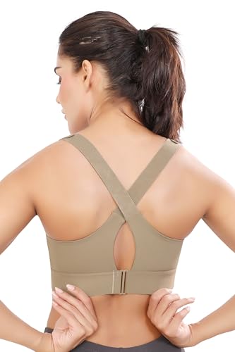 Image of Bella Voste Women Polyester Spandex High Impact Front Zip Sports Bra Fitness Criss Cross Back Crop Tops Tank Gym Yoga Workout, Size: M-5XL