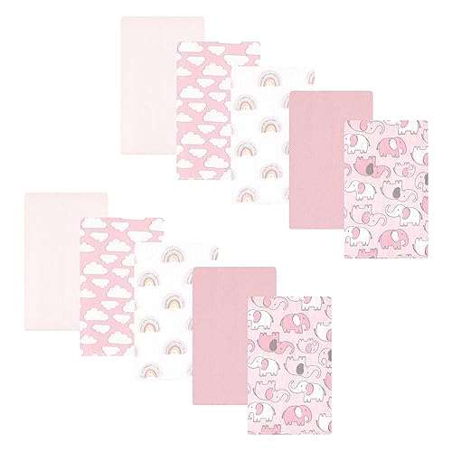 Image of Hudson Baby Unisex Baby Cotton Poly Flannel Burp Cloths, Girl New Elephant 10-Pack, One Size