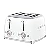 Smeg 50s Style Retro Aesthetic 4 Slice Toaster 6 Presets Extra Wide Slots White TSF03WHUS