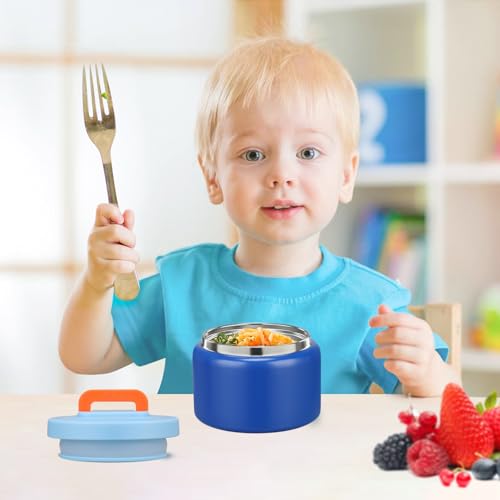 Image of PIQUEBAR 8oz Kids Thermo for Hot Food,Small Lunch Thermo Food Container Stainless Steel,Easy Open Wide Mouth Thermo for Hot Cold Food for Preschool Travel (Pure Blue)