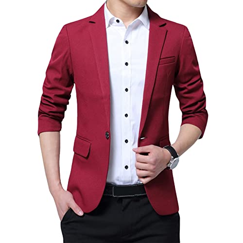 Dawwoti Blazer masculino slim fit para casamento, smoking, jaqueta casual versão coreana, Vinho tint