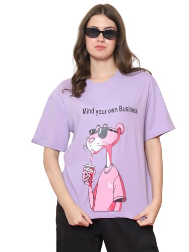 Image of Preneum Women's Cotton Cool Graphic Printed Baggy Fit Drop-Shoulder Sleeves Cotton Oversized T-Shirt