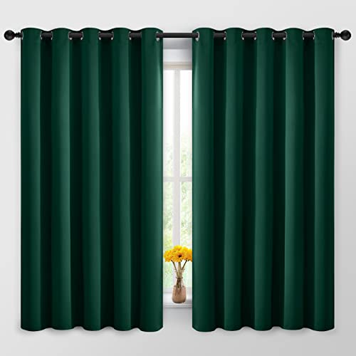Yakamok Blackout Curtains Room Darkening Thermal Insulated Window Panels,Solid Grommet Top Drapes for Bedroom/Living Room(62Wx63L, Dark Green, 2 Panels)