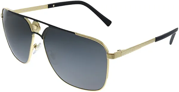 Versace VE 2238 143687 Gold/Matte Black Metal Rectangle Sunglasses Grey Lens