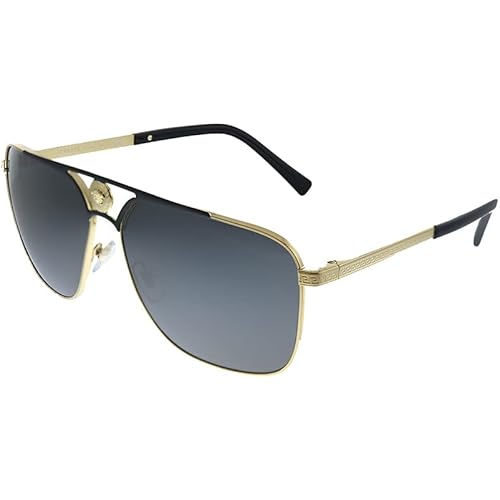 Versace VE 2238 143687 Gold/Matte Black Metal Rectangle Sunglasses Grey Lens
