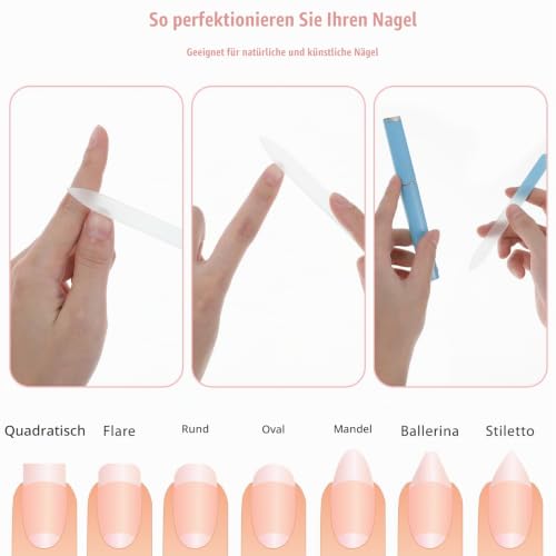 Wanmu 3 Stück Profi Nagelfeile, Glas-Nagelfeilen Fingernagelfeile mit Etui Doppelseitig Kristalloberfläche Nagelfeilen Professionelles Maniküre-Werkzeug für Frauen