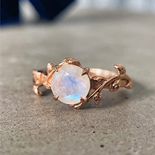 Genuine Moonstone Promise Ring For Women 14Kt Gold By Asana - Vintage Moonstone Ring Twig 14Kt Rose Gold Sterling Silver Moonstone Promise Ring - Crystal Rings, Gemstone Statement Ring, Real Moonstone Ring Leaf Engagement #TOP7