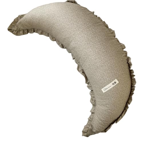 DLCOFOUND Cotton Linen Crescent Moon Body Pillow with Removable Washable Cover Soft Support Pillow for Side Sleepers Adults Pregnancy and Lumbar Rest (Shadow)