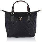 ralph lauren tasche schwarz weiss Label Patch/Label Flag Tommy Hilfiger Damen Poppy Small Tote Umhängetasche, Schwarz (Black), 23x15x22 cm