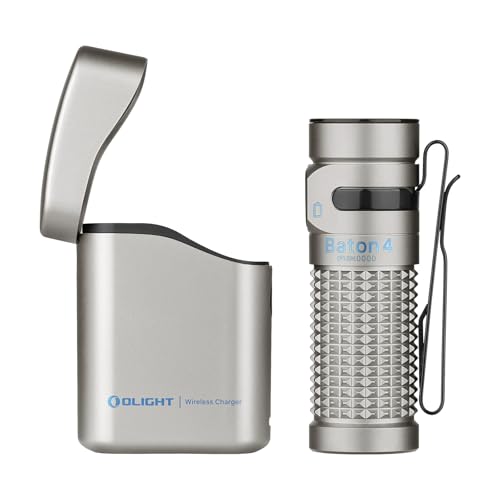 OLIGHT Baton 4 kit Mini LED Taschenlampe Wiederaufladbare mit dimmbarem Ladecase, Handlampe bis zu 190 Tage Laufzeit, 1300Lm 170m Leuchtweite superhell klein Flashlight für Alltag, IPX8 Ti