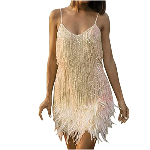 Amazon.com: XUNRYAN Womens Feather Fringe Sequin Dress 1920S Sexy