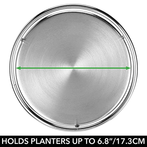 Mdesign Metal 12-Inch Tall Circular Plant Stand, Planter Holder Contemporary Design Round Tray For Table, Garden; Holds Indoor/Outdoor Plants, Flower Pot - Concerto Collection - 2 Pack - Chrome #TOP5