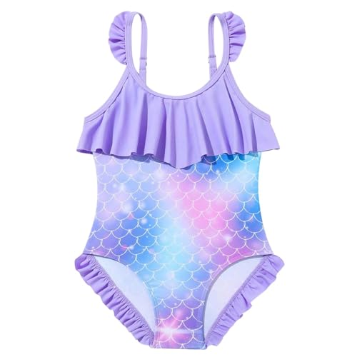 Bañador de una Pieza Manga Larga Anti-UV niña,Estampado Escamas de pez,Cierre Cremallera,para Surf y natación 4-12 años