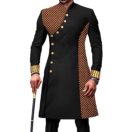 African Suit for Men Slim Fit Single Breasted Print Blazer and Pant 2 Piece Set Embroidery Wedding Attire