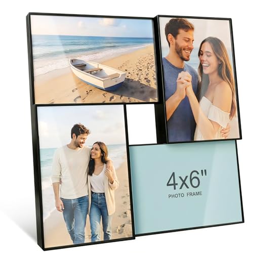 Srtvietae 4x6 Collage Picture Frames Multiple Photo Frame Collage for 4 Pcs 4 x 6 Photos Wall Hanging or Tabletop Lightweight Frame for Wall Decor Black 1 Pack