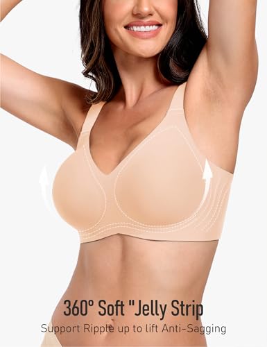 Image of GXOULRRA V Lace Wireless Jelly Bra Seamless Push Up Bras for Women No Underwire Full Coverage Comfortable Sleep Bralette