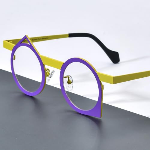 Image of FONEX Colorful Pure Titanium Glasses Frame Women Retro Round Eyeglasses