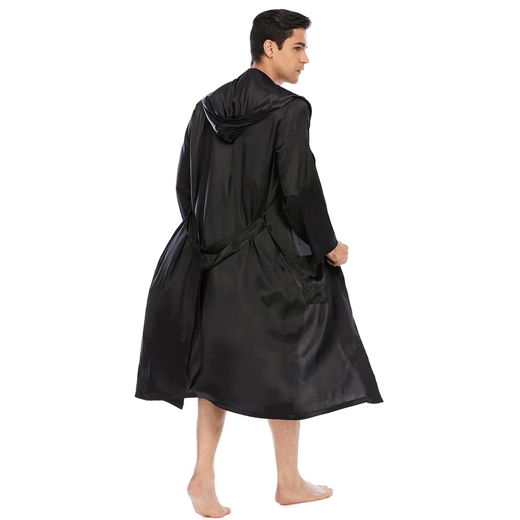 Albornoz para Hombre Bata Baño De Seda Satinada Talla Grande Camisón De Manga Larga Ropa De Dormir Ligera Hombre Kimono Sexy Cuello Chal con Estilo con Capucha Pijama Acogedor De Vacaciones