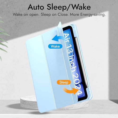 Image of Robustrion for iPad Air 13 inch Cover Case /for iPad Pro 12.9 inch with [Pencil Holder] [Transparent Back] Hybrid Case Cover for iPad Air 13 inch 2024 [Auto Sleep Wake Support] - Light Blue