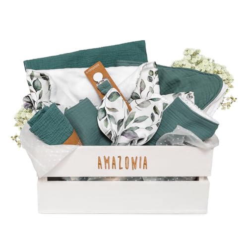 MIMUSELINA Canastilla Bebe Recien Nacido | Regalo Bebe Recien Nacido con Cosas de Bebes - Cesta Bebe Recien Nacido Niña o Niño (XL, Amazonia)