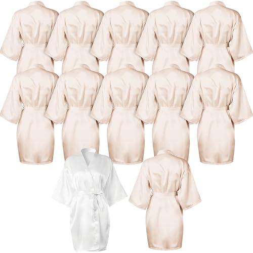 OGMBI Kurzer Kimono-Bademantel für Damen, seidiger Satin, leicht, reine...