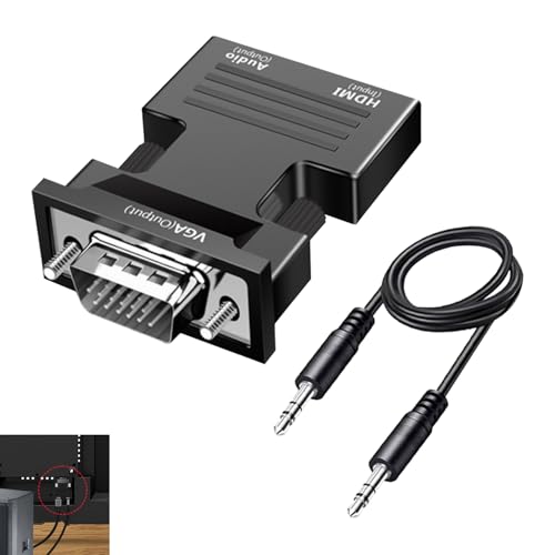 HDMI to VGA Adapter, HDMI Female to VGA Male Converter 1080P Full HD Cable with 3.5mm Audio Output, Plug and Play Video for Laptop PC Projector Monitor HDTV, No Driver Required, Compact Durable Design