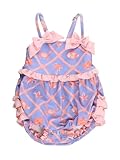 RuffleButts Baby Girls UPF50+ One Piece Bow Bubble Romper Swimsuit - Tropical Trellis, 3T