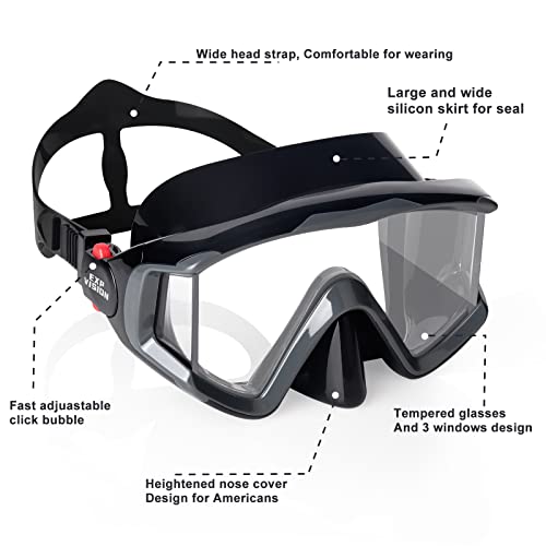 Image of Adult Pano 3 Scuba Diving Mask, Tempered Glass Snorkel Mask Anti-Fog Swim Mask No Leakage Swim Goggles with Nose Cover Snorkeling Gear for Snorkeling, Freediving, Swimming