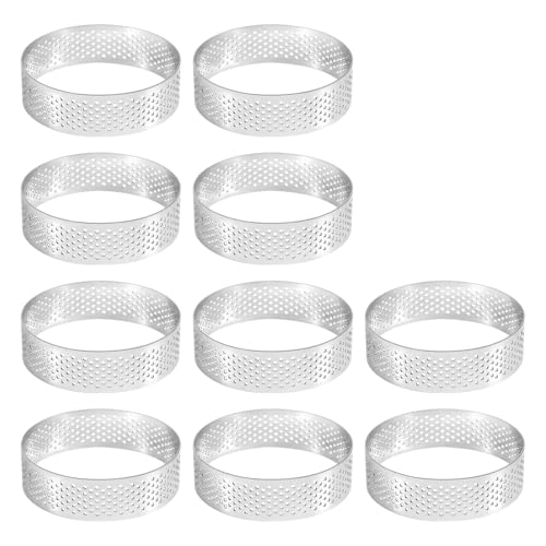 PPQIRU Anillo para Tartas 10 Uds. Anillos Circulares for Tarta con Agujeros de Acero Inoxidable, Molde for Pastel de Fruta, Mousse, Molde for Hornear en la Cocina, 7cm para Hornear