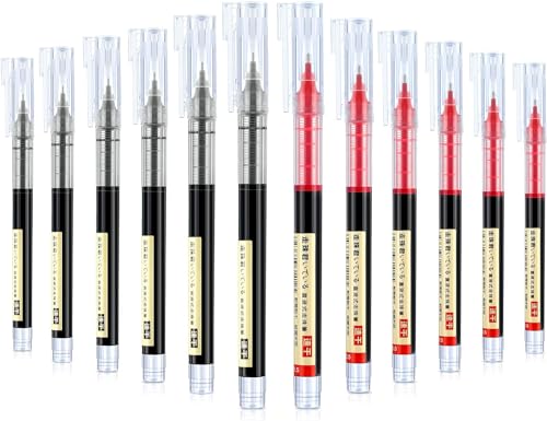 Image of like it 0.5mm Roller Pen Color ink Straight Liquid Rollerball Gel Pen for School Office Stationery Pack of 12 (Red & Black)