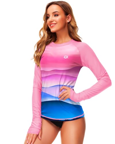 Image of Deerose Womens Gradient Rash Guard UPF 50+ Swim Shirts Surfing Top with Thumb Hole