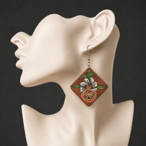 Image of Handcrafted Tribal Wooden Earrings Collection for Women - Butterfly, Princess & Modern Geometric Statement Designs